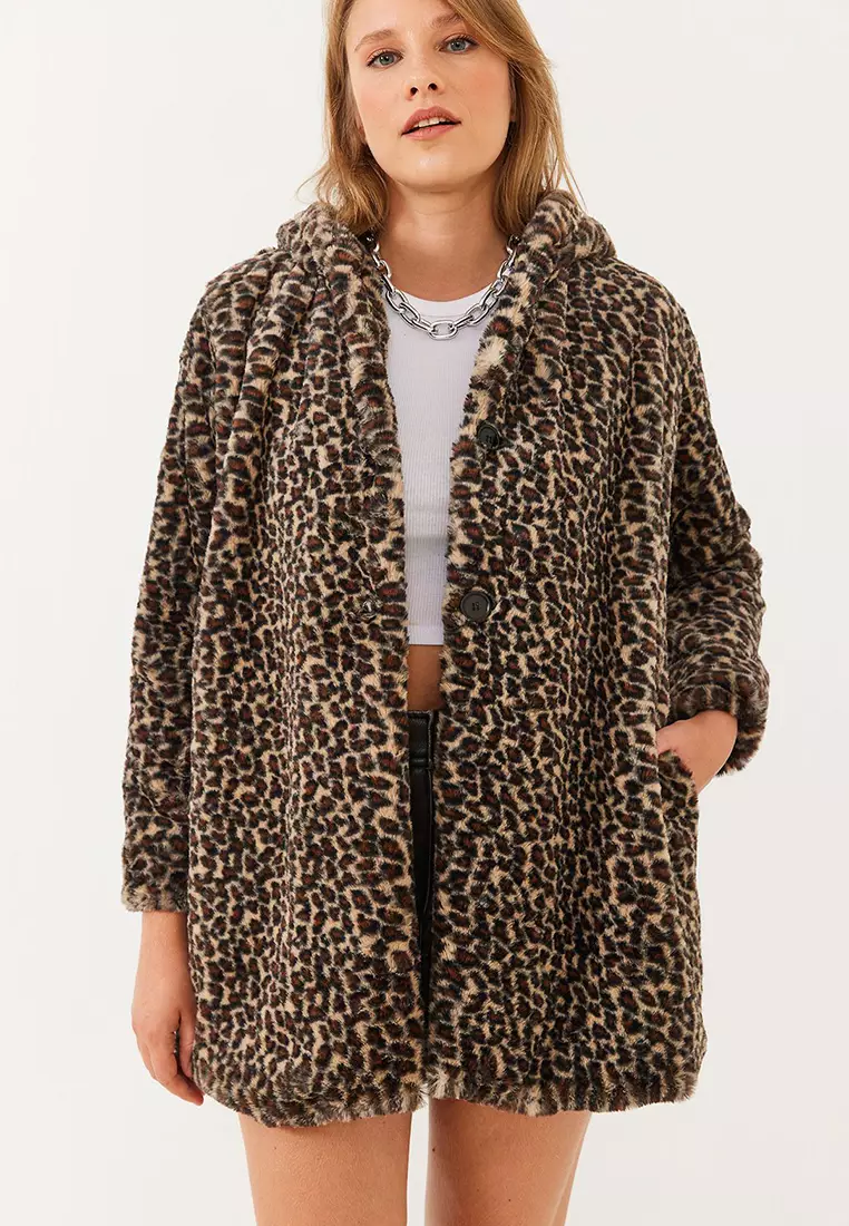 Women's Lined Hooded Leopard Patterned Fur 2457 60251827