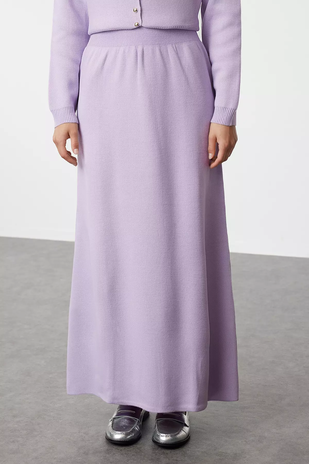 Lilac Knitwear Cardigan And Skirt Set - Button Detailed Tctaw25Us00014