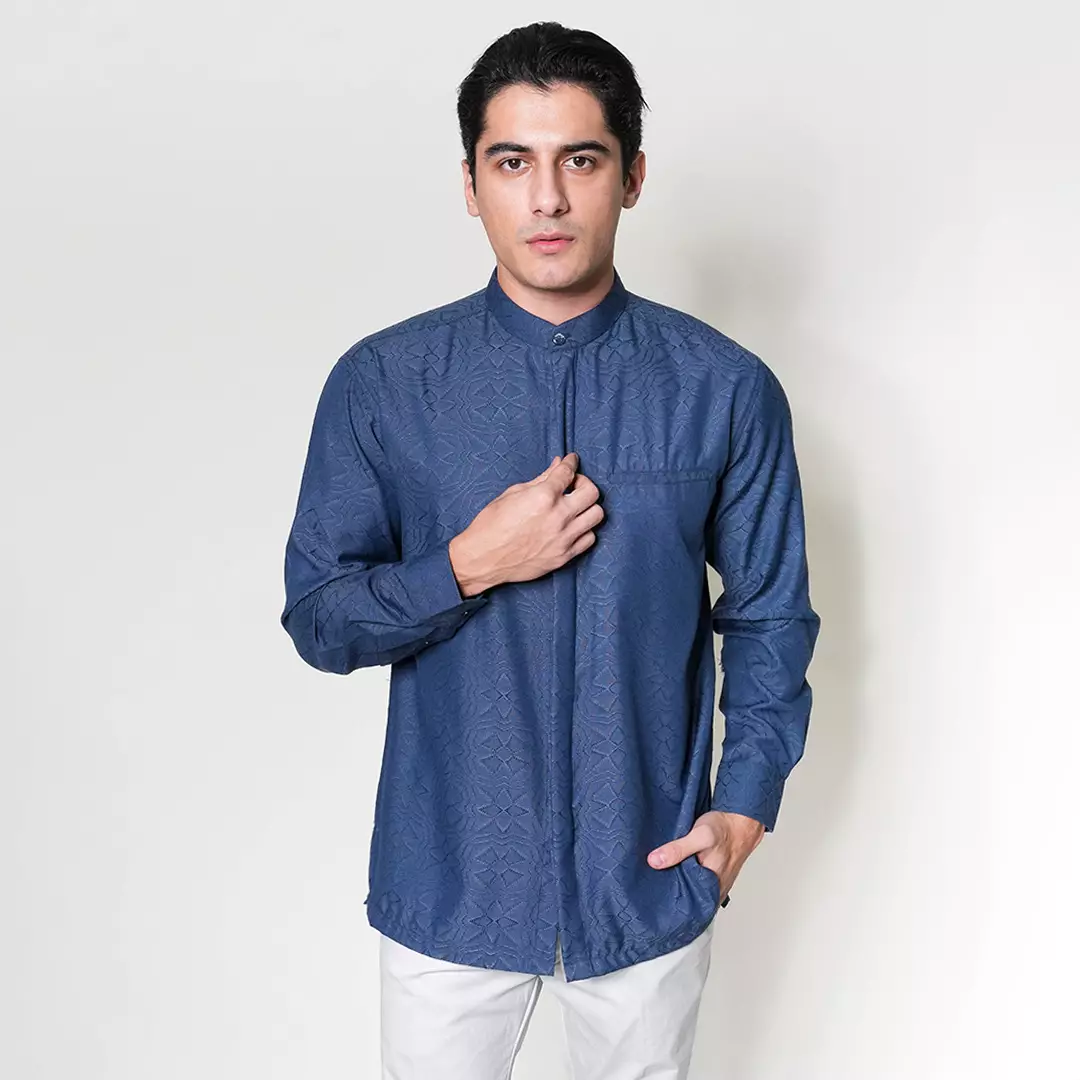 Casella Baju Koko Pria Lengan Panjang Motif Elegan | Baju Koko Yusuf 9995 Navy