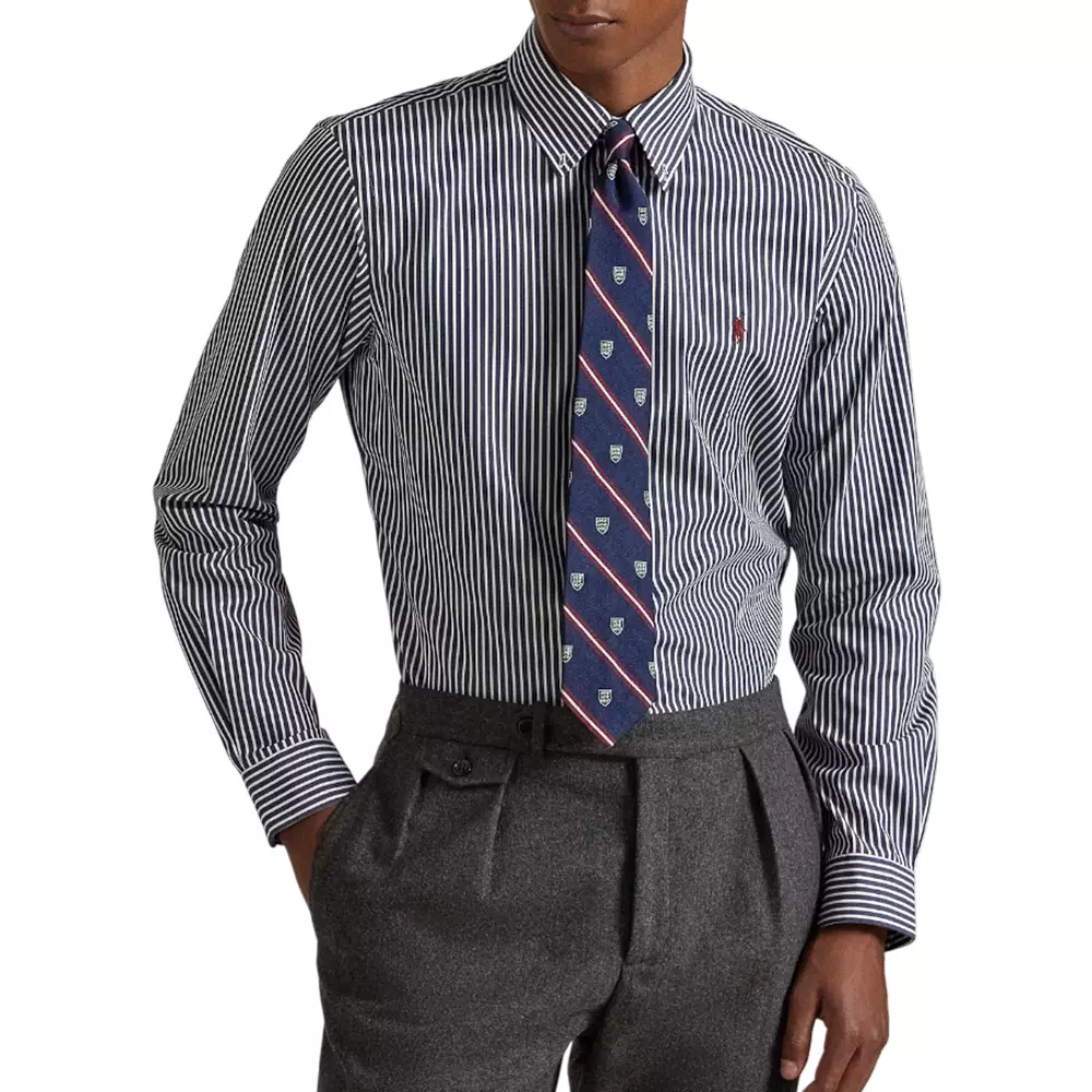 Striped Stretch Poplin Custom Fit Shirt Newport Navy White