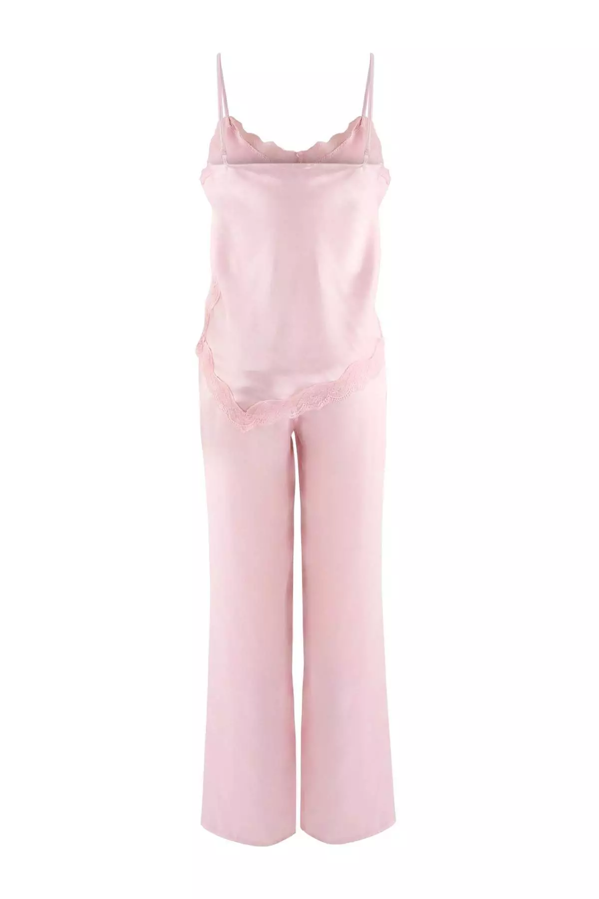 Powder Lace Detailed Satin Woven Pajama Set
