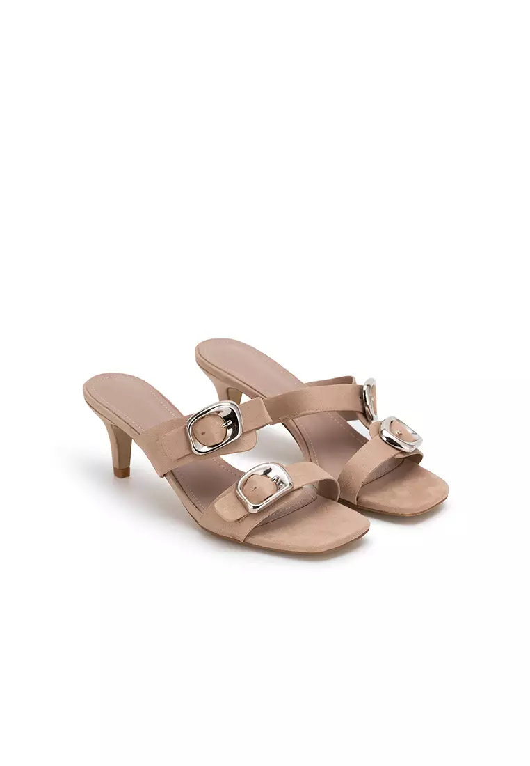 BUCKLE DUO STRAP MID HEEL SLIDE