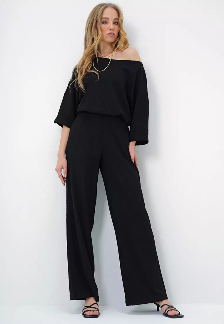 Bat Sleeve Blouse and Palazzo Trousers Set