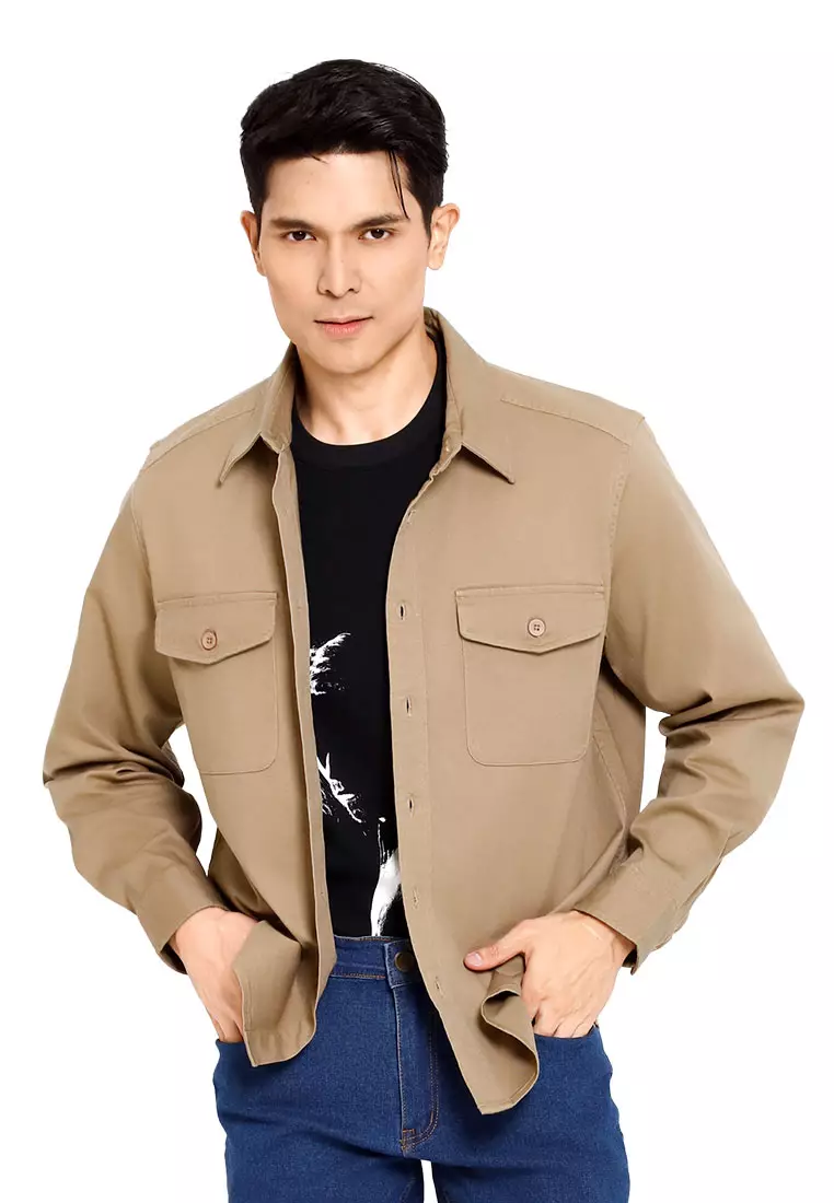 Forest 100% Cotton Twill Long Sleeve Outer Wear Shirts  Men Shirts - 30403-03Khaki