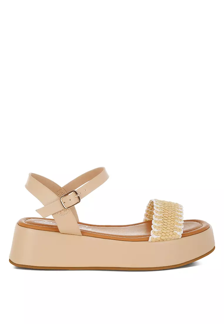 Discount on London Rag  shoes - SKU: Raffia Flatform Sandals in Beige