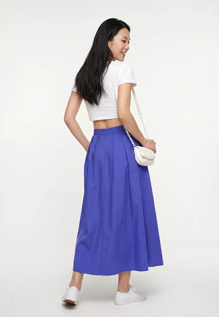 Navy Blue Pleated Detailed Maxi Length Woven Skirt TWOSS25ET00158