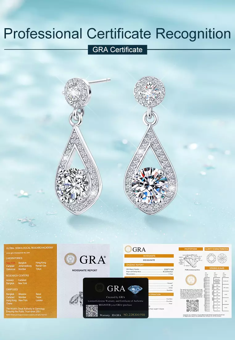 Anting wanita elegan high quality cantik elegan anti 1 Carat Sertifikat Anti karat GRA Kotak Indah COD