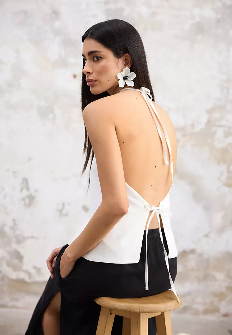 White Regular Linen Look Halter Neck Regular Vest TWOSS25YE00096