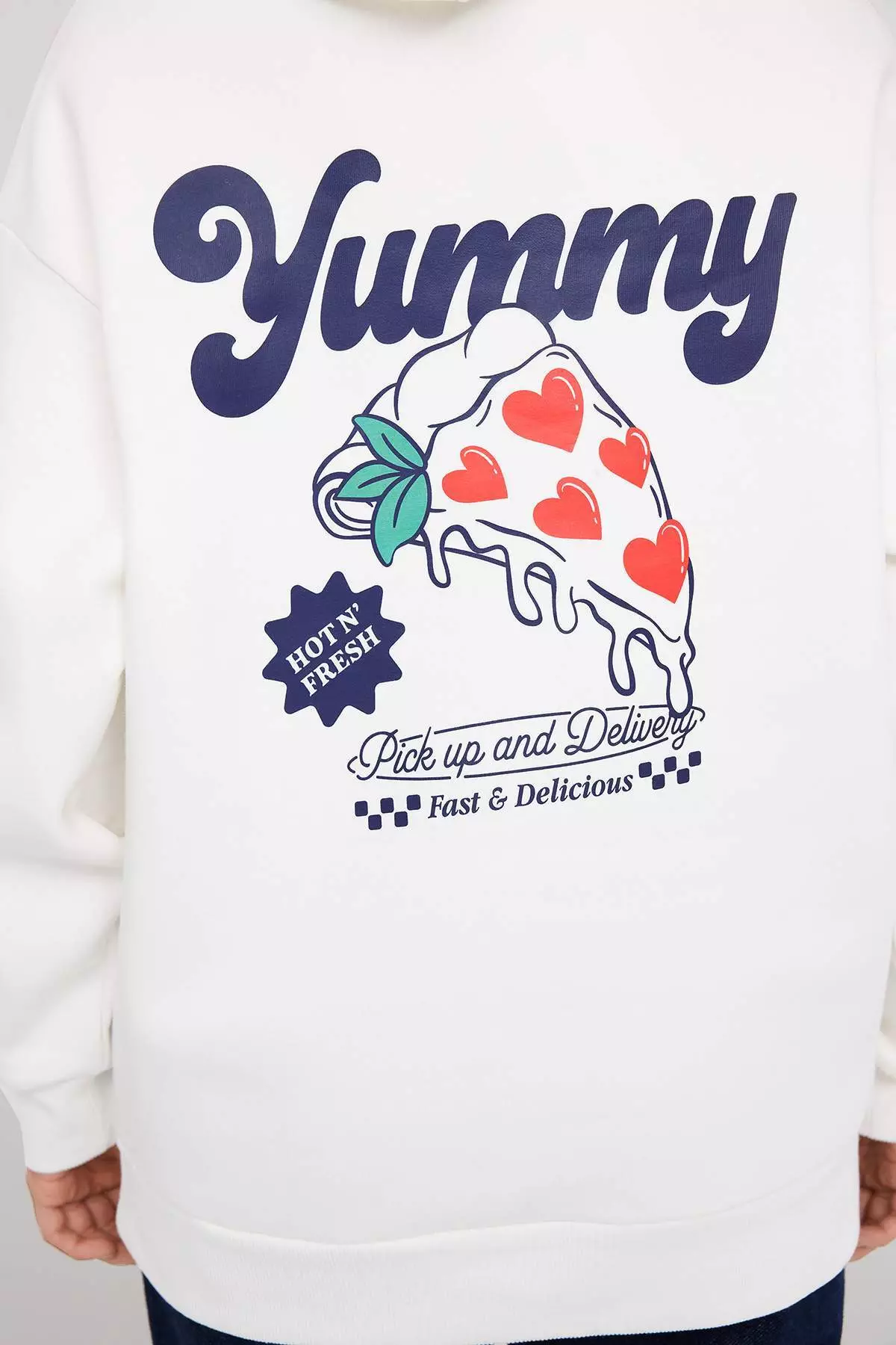 Teen Ecru Back Printed Oversize/Wide Pattern Hooded Knitted Sweatshirt