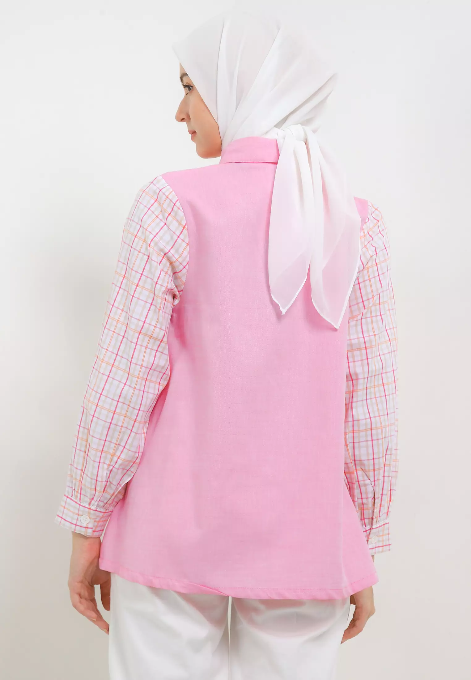 MFMW Emmelya Atasan Kemeja Pink Motif Kotak