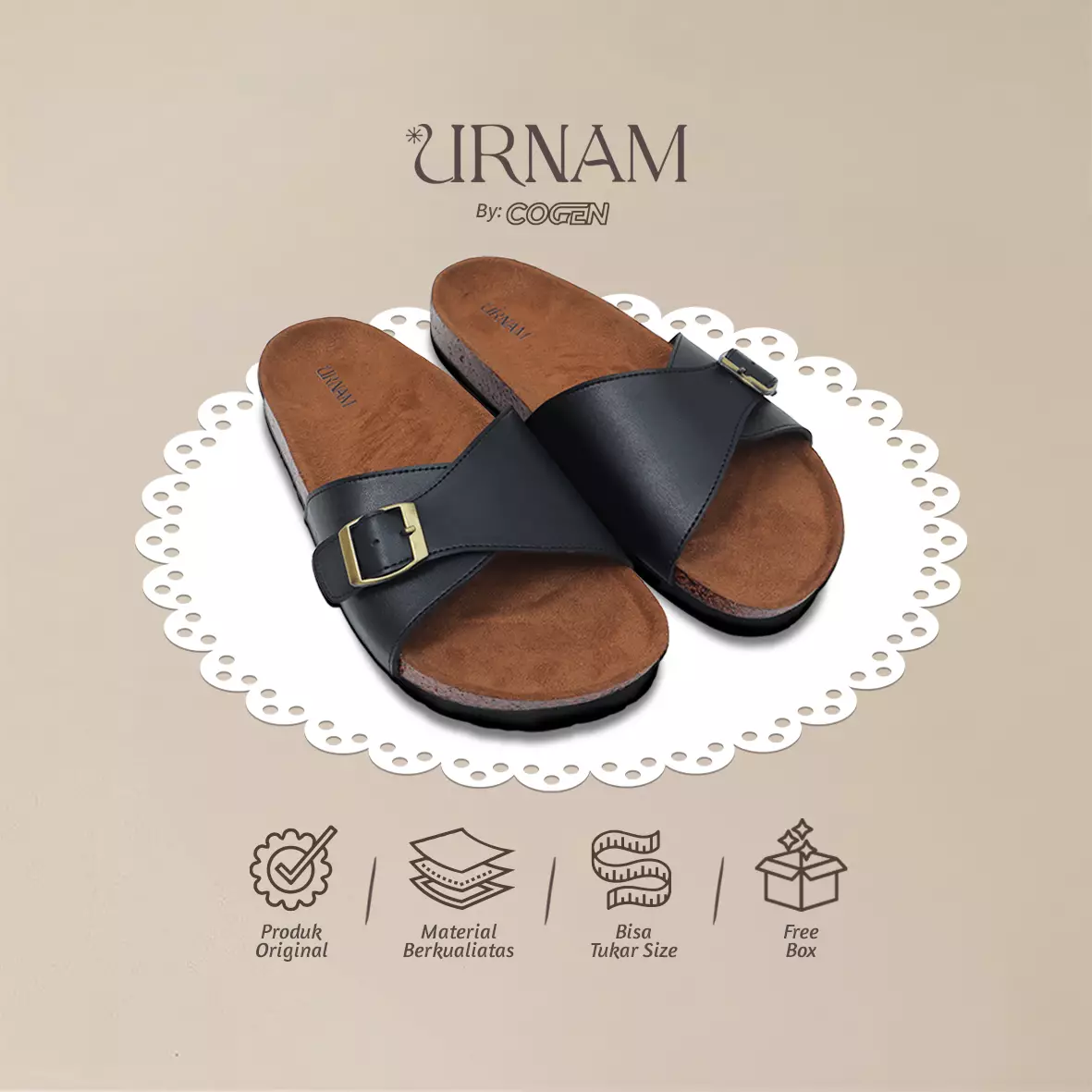 Urnam Sandal Wanita Flat Slip On Nyaman Kasual - Black