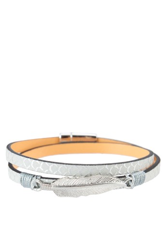 Preesprit hk分店mium -  真皮雙層羽毛磁鈕扣手環, 飾品配件, 手環