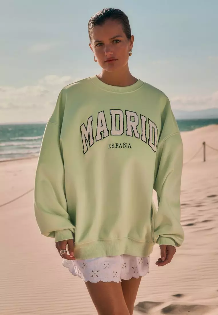 Relaxed Fit Boucle Summer City Graphic Print Sweatshirt