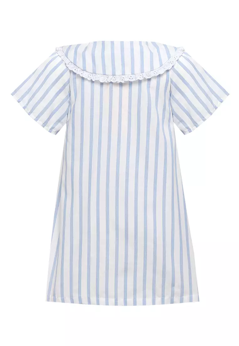 Qna Girl Parwana Dress Midi Anak Biru Motif Salur