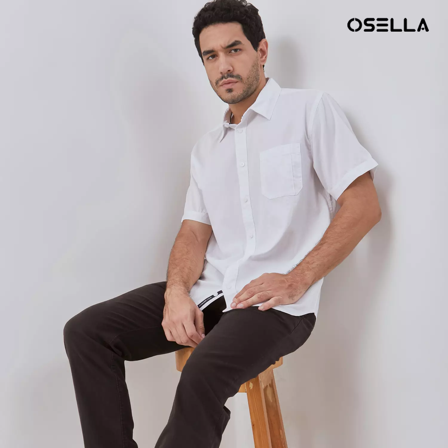 [NEW] Osella Dobby Pique Solid Collared Short Sleeve Shirt In White 2032500401 | Kemeja Pria Lengan Pendek