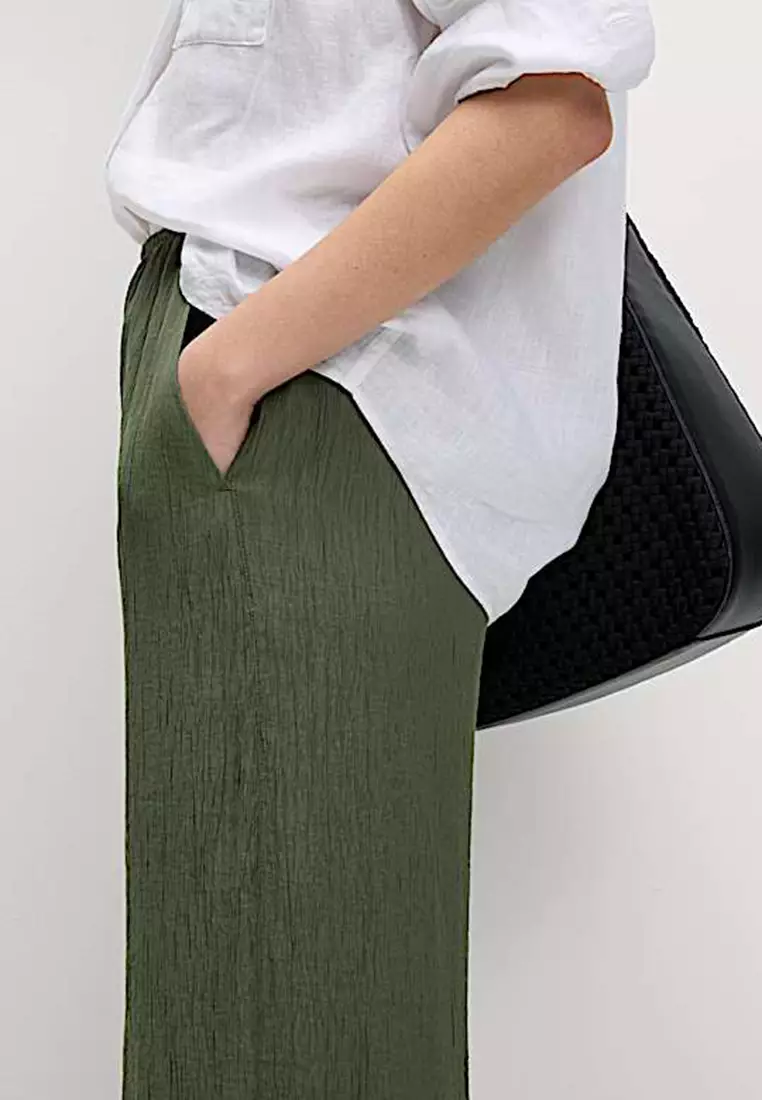 Viscose Rich Crinkle Elasticated Waist Wide Leg Trousers