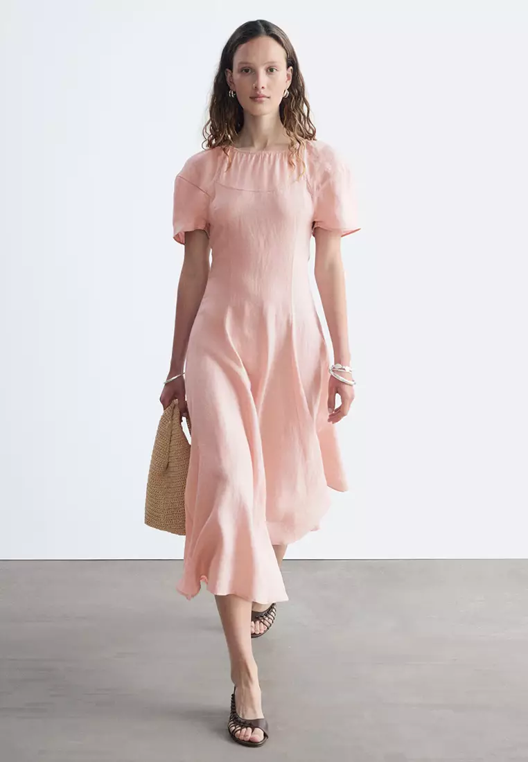 Flared Linen Midi Dress