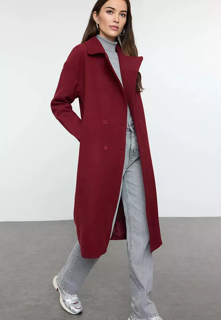 Long Wool Burgundy Oversize Cashew Coat