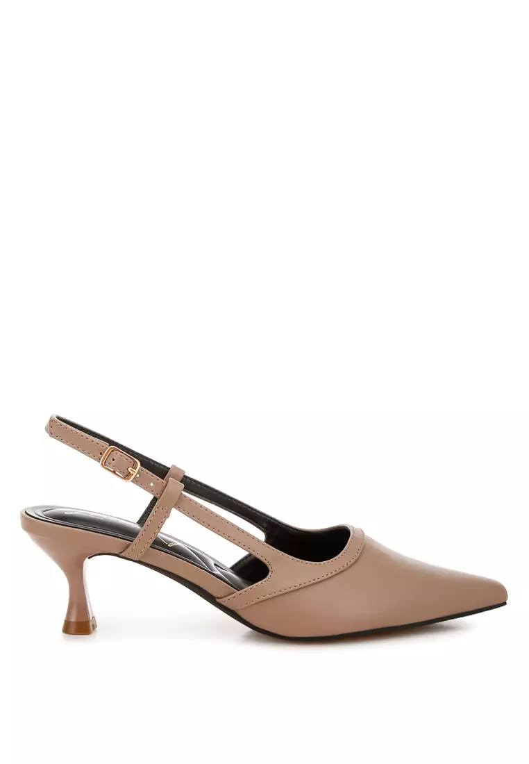 Discount on London Rag  shoes - SKU: Taupe Kitten Heel Slingback Sandals