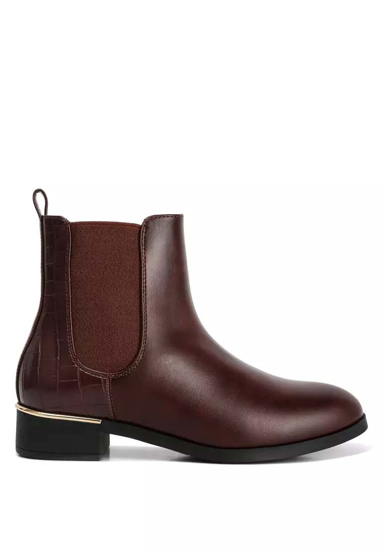 Discount on London Rag  shoes - SKU: Brown Croc Faux Leather Chelsea Boots