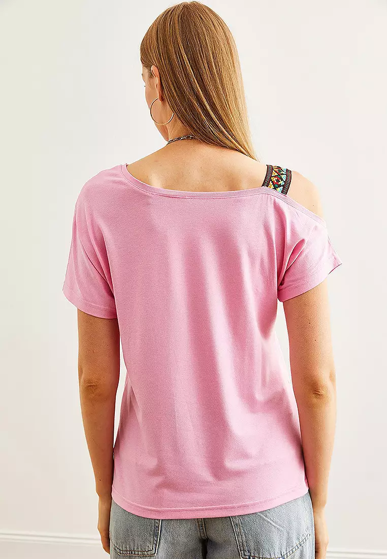 Women's One Shoulder Ethnic Garnished Blouse BLZ-19000194