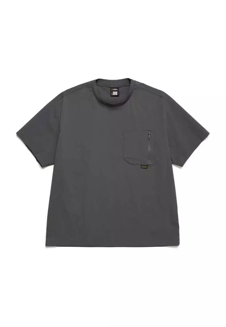 Unisex FIOTOS Woven Sleeve Pocket Stretch Short Sleeve Tee