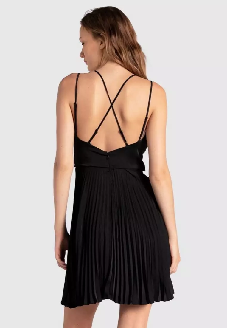 Belle & Bloom Feel It Still Lace Trim Mini Dress  in Black