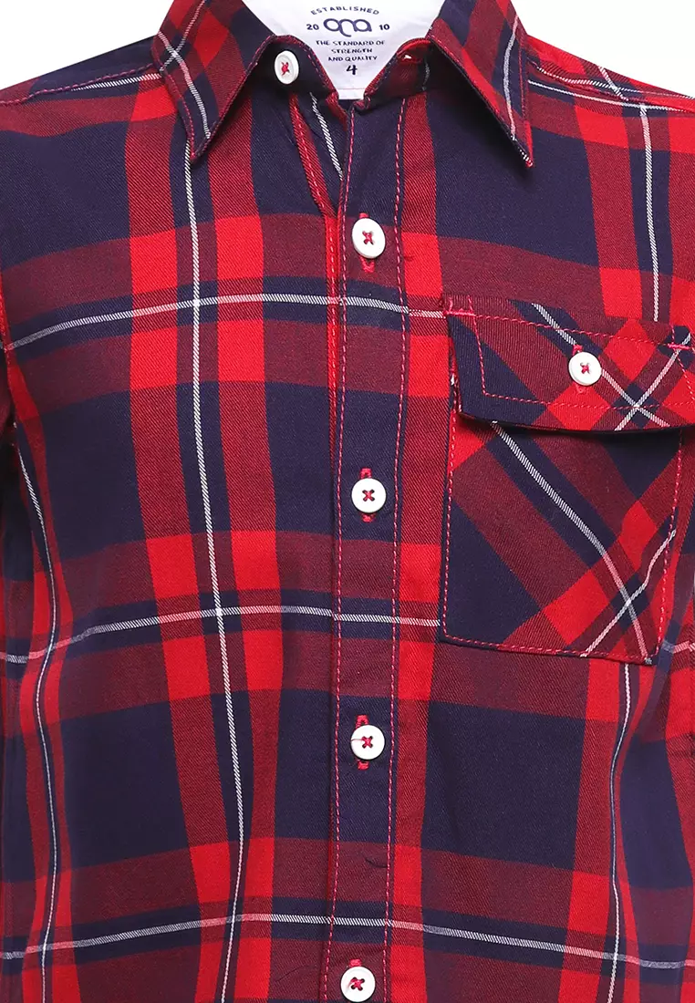 Qna Boy Cameron Kemeja Pendek anak Merah Motif Kotak