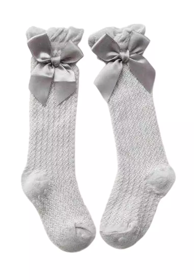 Candie Kaos Kaki Bayi Perempuan Socks 0-3 Tahun 1 Pair Design Pita Comfortable Anti Slip Material Cloth ORIGINAL - Gray