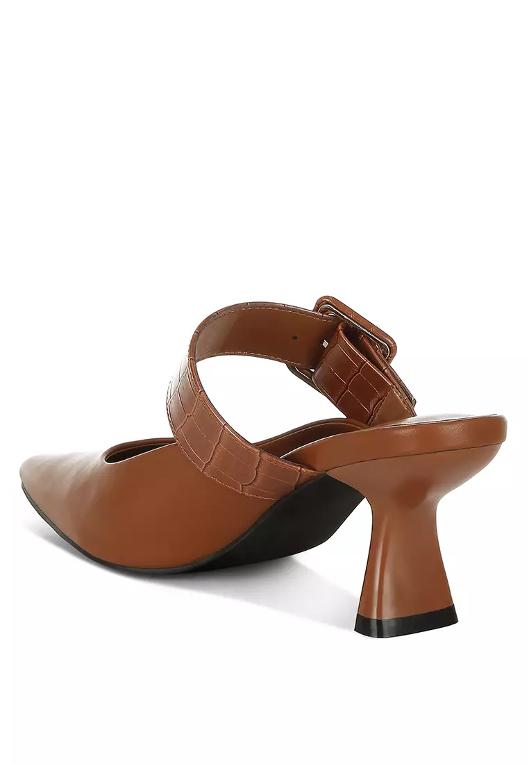 Tan Block Heel Mules