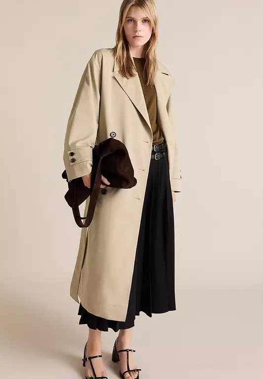 Long Oversized Double-Breasted Trench Coat
