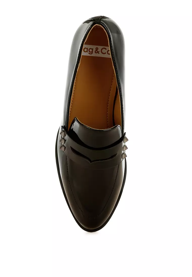 Patent Pleather Penny Loafers in Black
