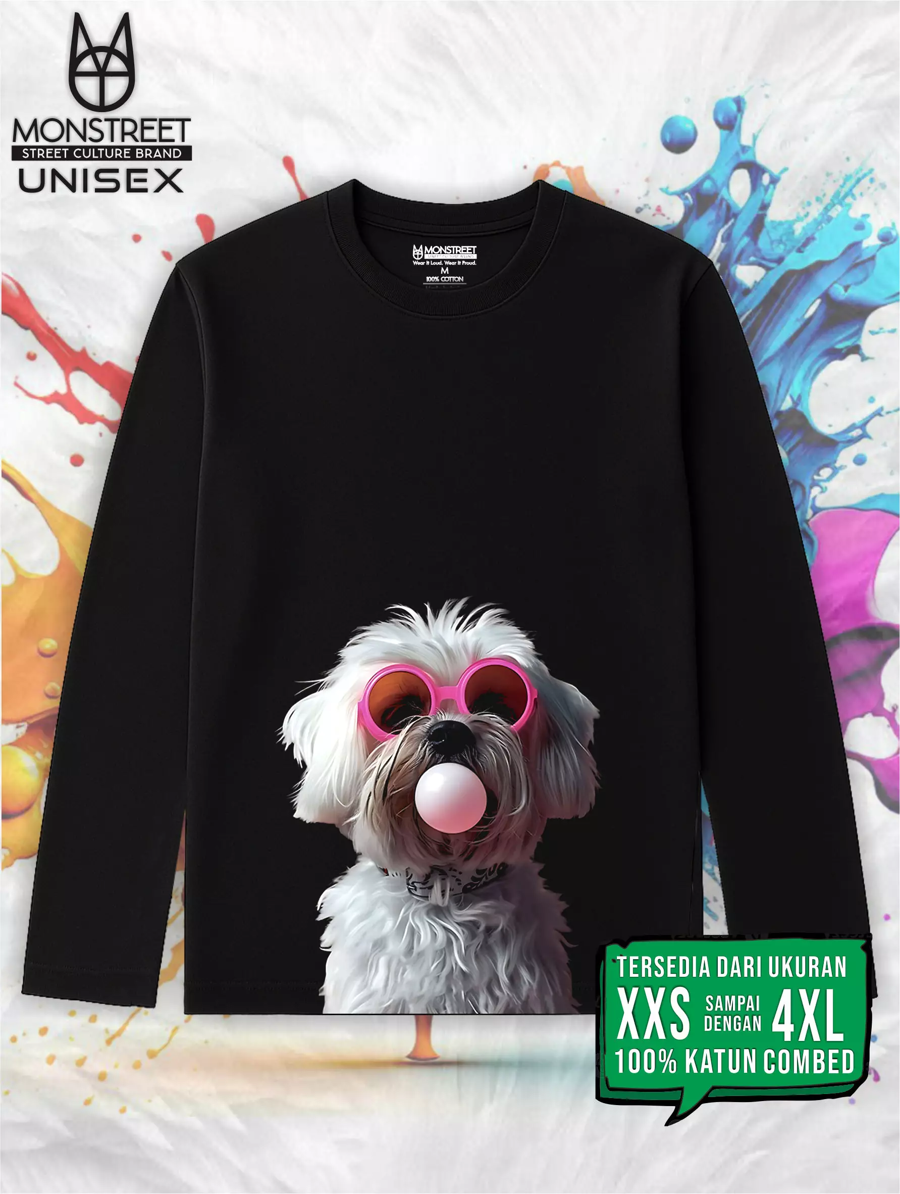 Monstreet Kaos Katun Combed 24S Grafis Reguler Fit Lengan Panjang Hitam Tshirt LUTR149 Cotton Combed 24S Graphic Tshirt Regular Fit Full Sleeve Black Tshirt