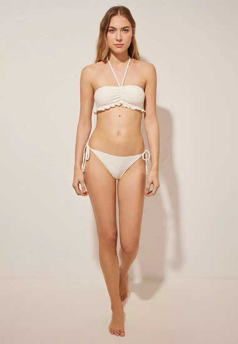 Ivory Textured Bandeau Bikini Top