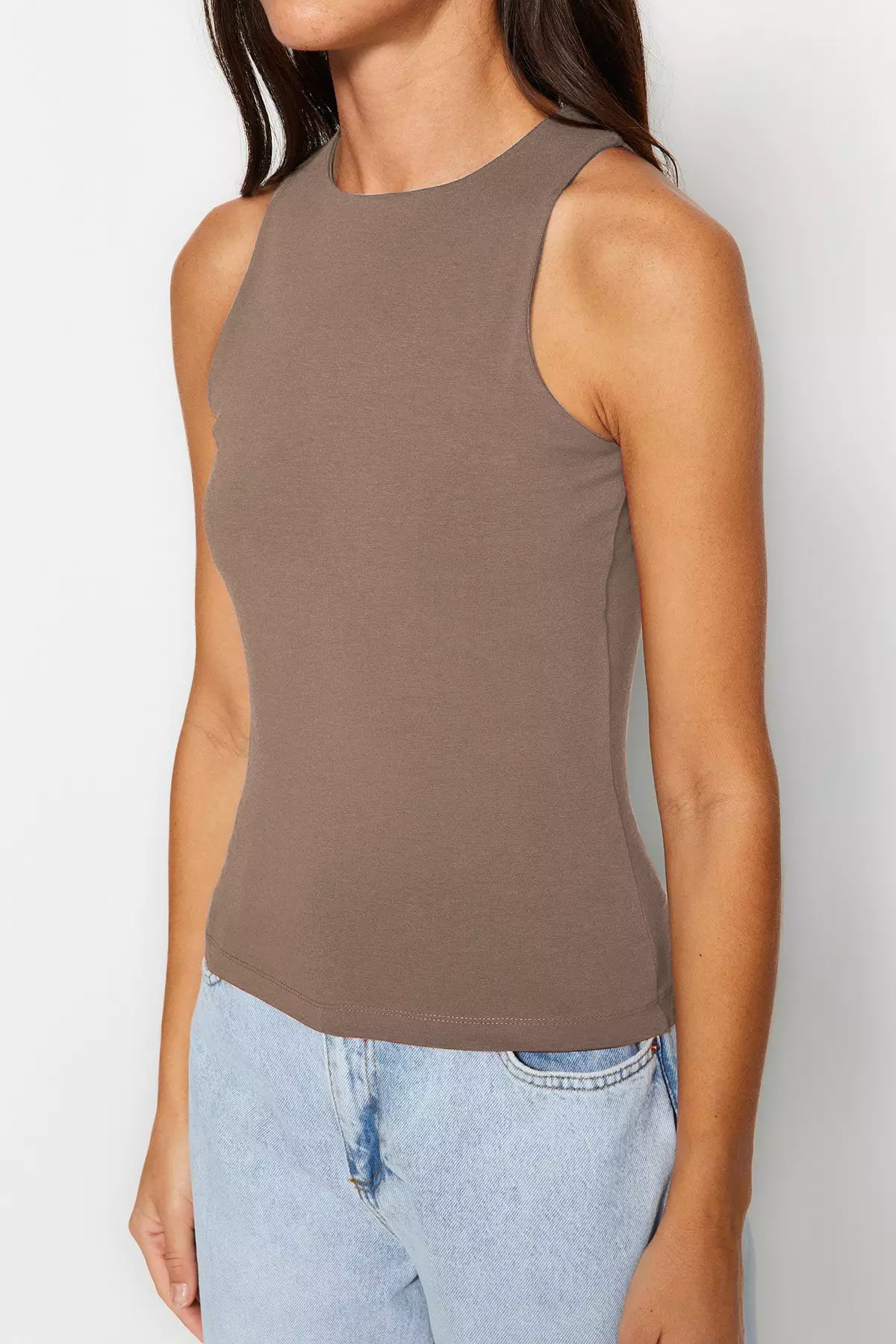 Buy Trendyol Mink Cotton Halter Neck Fitted Stretch Knitted