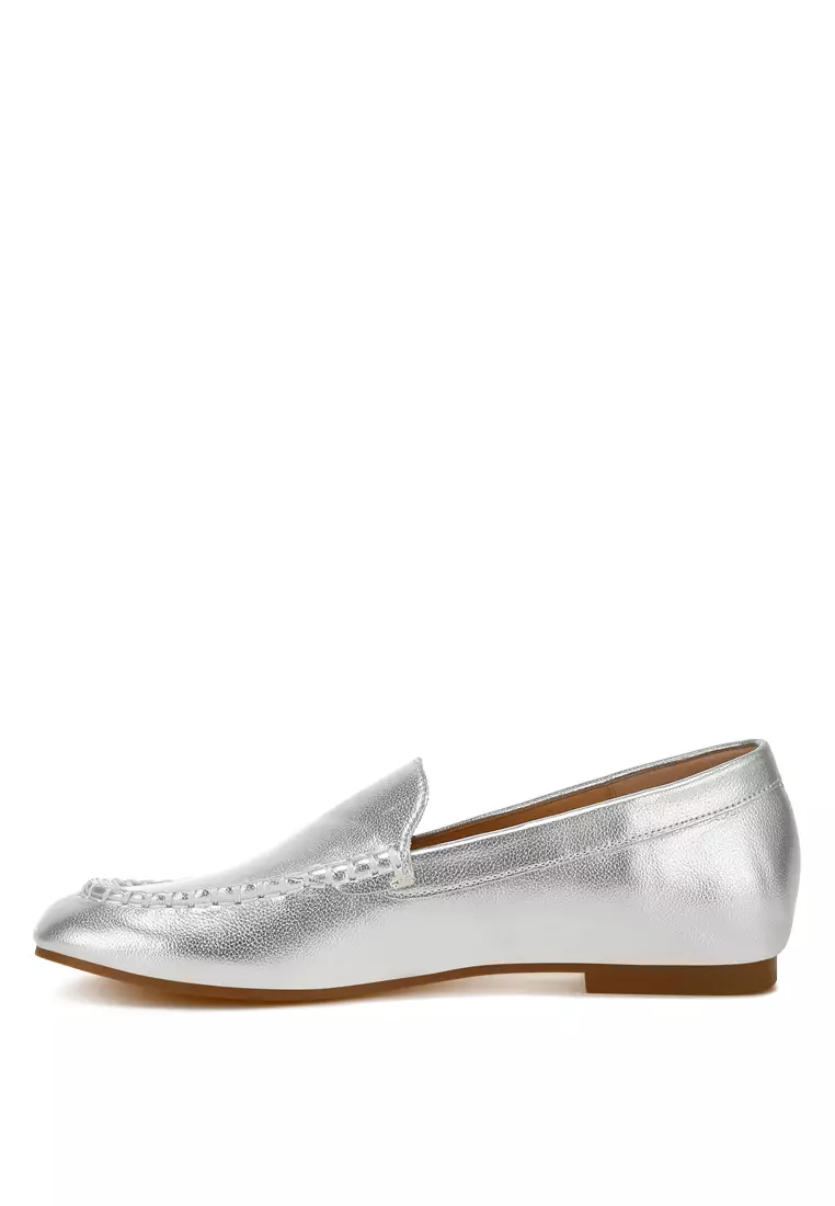 Metallic Pleather Loafers in Silver