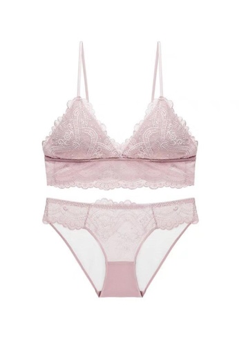 ZITIQUE pink Young Girls' Wireless Triangle Cup Barletta Lingerie Set (Bra And Underwear) - Pink 7405BUSD2C7F55GS_1