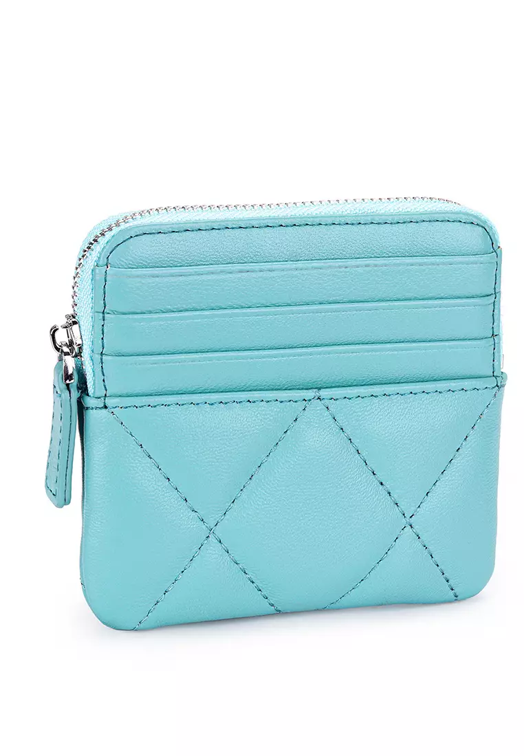 Quilted Sheepskin Card Holder Zip Purse