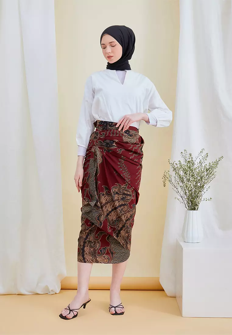Enzy Batik Rok Lilit Ruffler Ganesha - Maroon