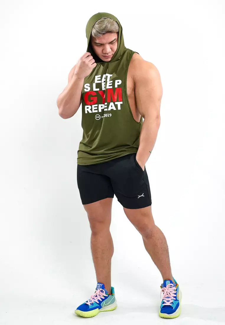 Hoodie Super Deepcut Eat Sleep Gym Repeat series Army Green