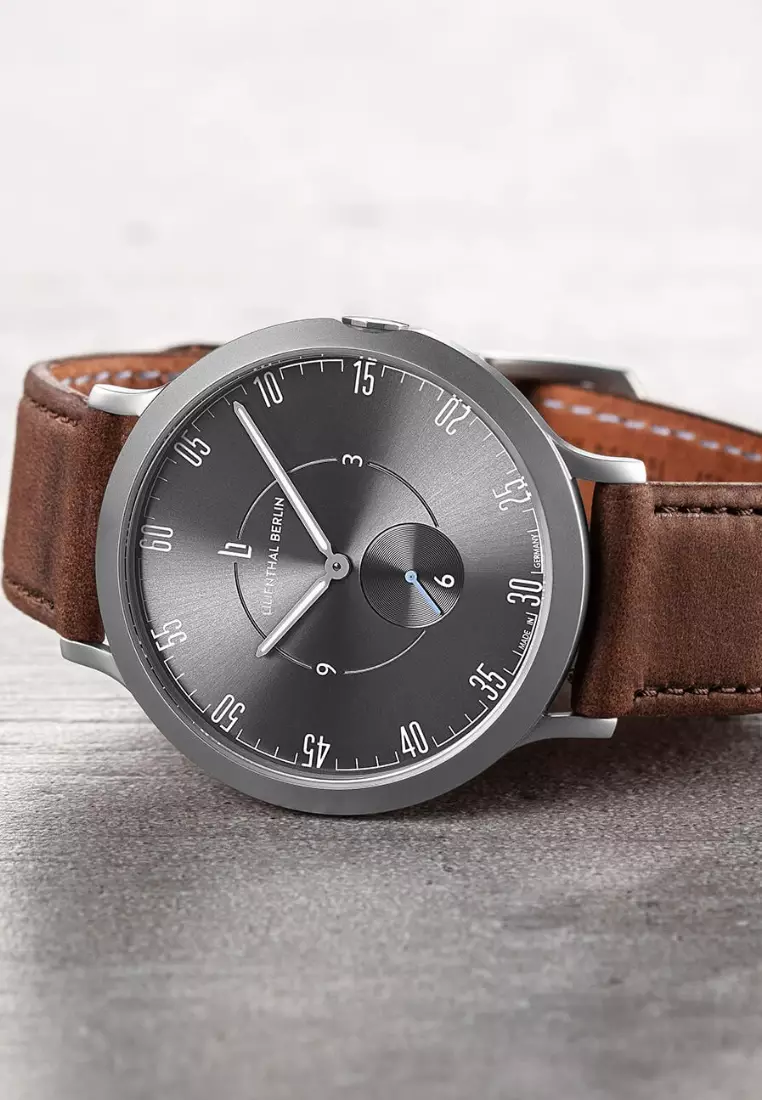 Lilienthal 1 All Silver small - Brown Leather Strap