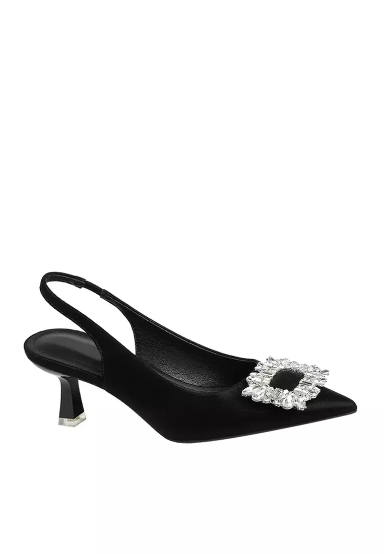 Discount on Twenty Eight Shoes  shoes - SKU: VANSA Imitation Rhinestone Buckle Slingback Mid Heel VSW-H-699-105