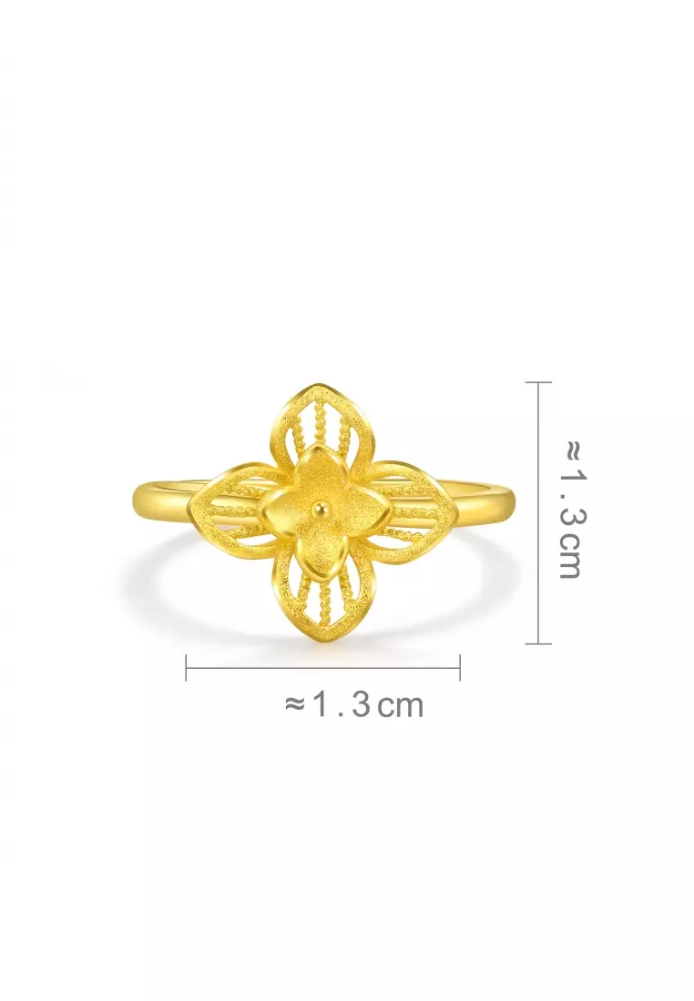 999.9 24K Solid Gold Chinese Wedding Lilac Blossom Adjustable Ring for Women 95304R