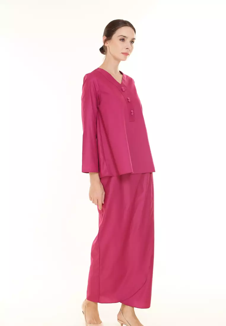 Kiera Kurung Kedah Modern in Hot Pink