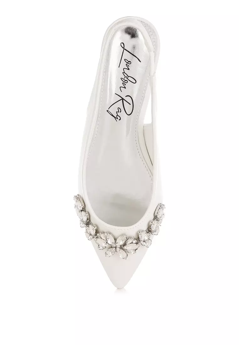Diamante Embellished Flat Sandals in White