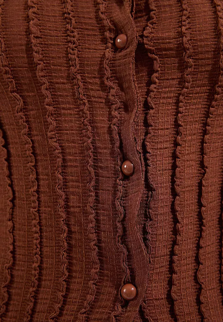 Brown Knitwear Look Regular/Normal Fit Knitted Blouse Twoss25Bz00385