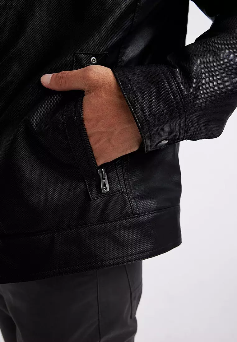 Hooded Faux Leather Jacket