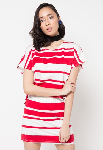 Horizonal Stripe T-Shirt And Skirt Set