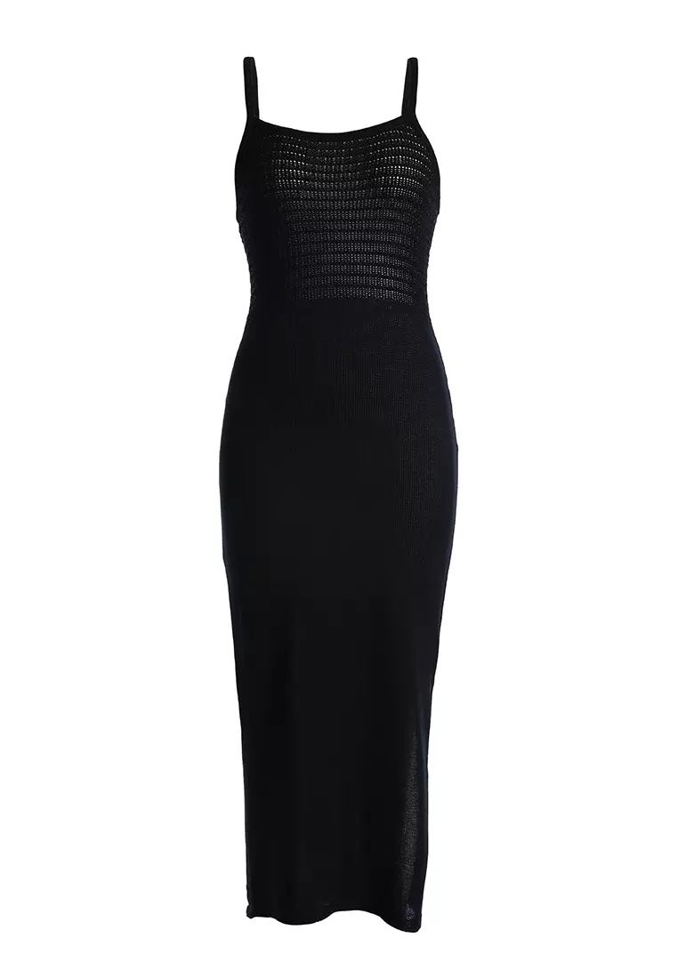 Black Straight Side Slit Dress