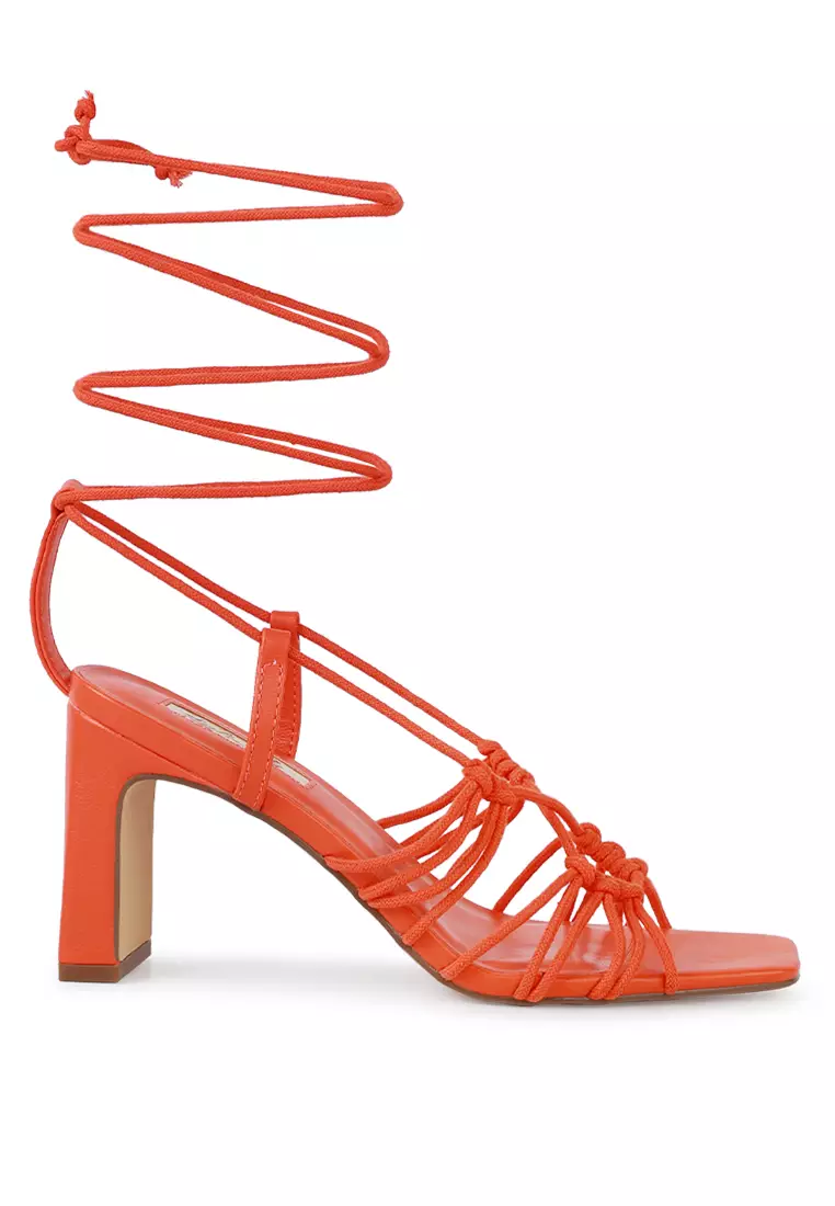 Discount on London Rag  shoes - SKU: Orange Braided Tie Up Block Heeled Sandal